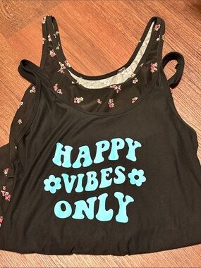 No Bo Bundle 2 - Black Tank wAqua 'Happy Vibes Only' Graphic & Black Floral tank
